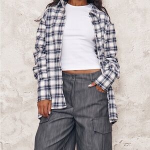 PrettyLittleThing WHITE OVERSIZED FLANNEL SHIRT